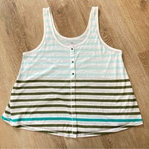 SO Kohl’s striped women’s size large swing buttonup tank top- white, green, blue